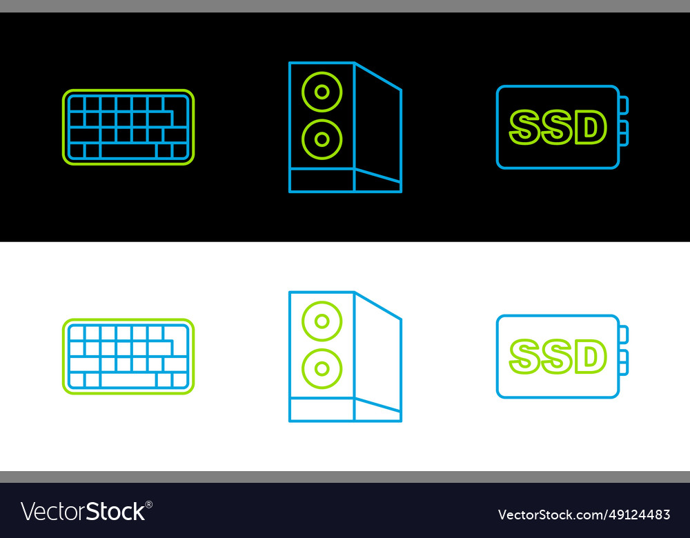Set line ssd card keyboard and case of computer vector image Set line ssd card keyboard and case of computer