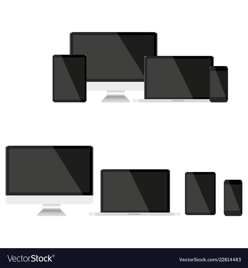 Set with dark screens computer notebook tablet