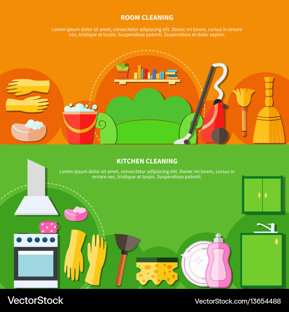 Cleaning tools banners set Royalty Free Vector Image