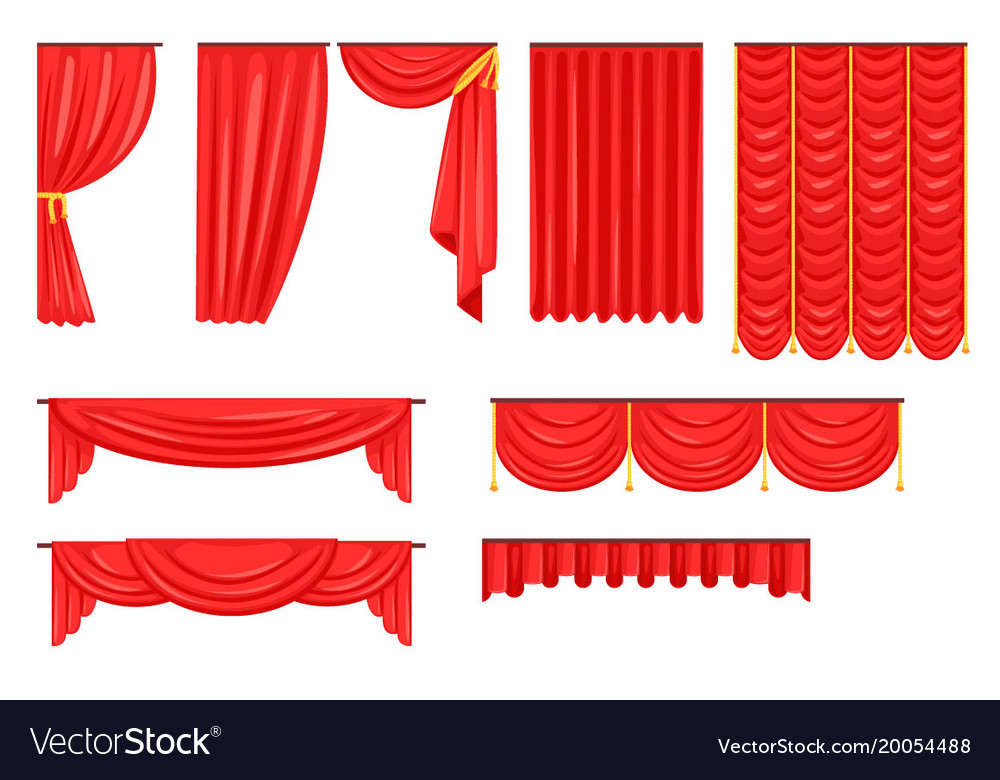 Different types theatrical stage curtain and Vector Image