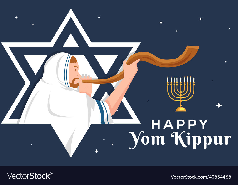 Happy yom kippur with a person blow the shofar