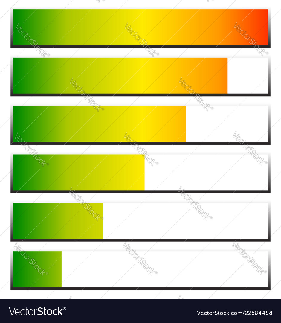 Loading progress bars indicators levels from low vector image Loading progress bars indicators levels from low