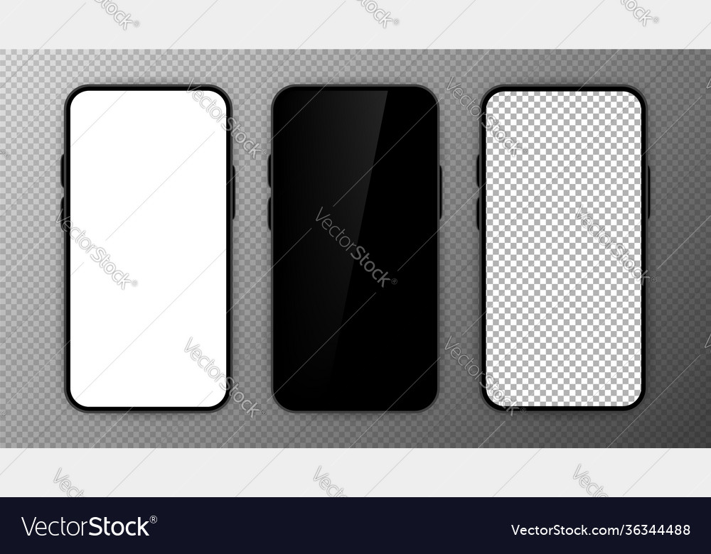 Drei realistische Smartphone-Mockup-Set mobil vector image Drei realistische Smartphone-Mockup-Set mobil