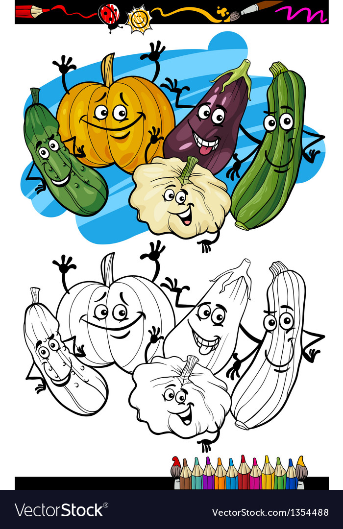 Vegetables group cartoon for coloring book Vector Image