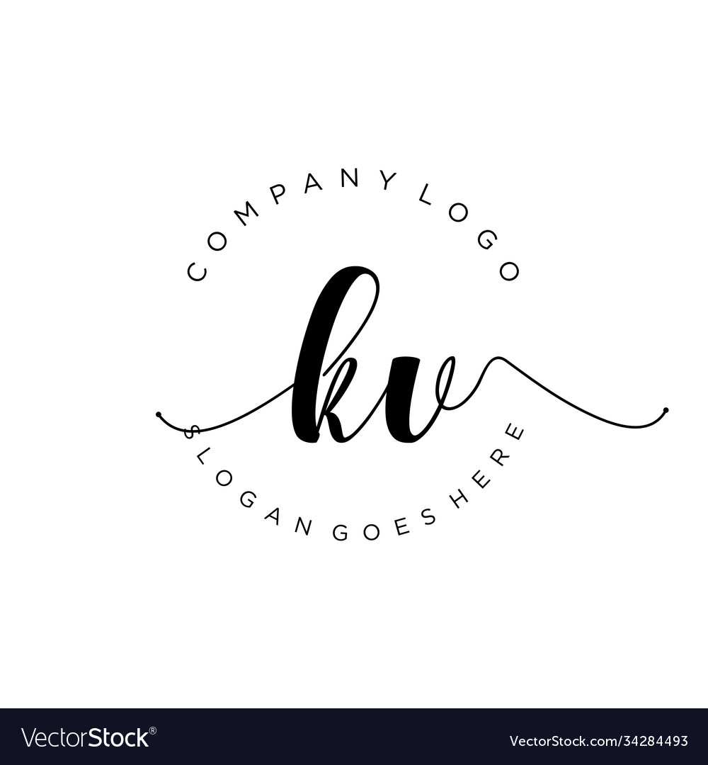 Initial Kv Handwriting Logo With Circle Template Vector Image