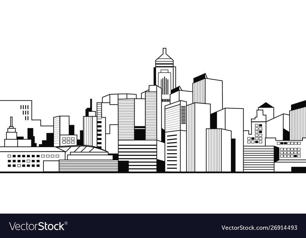 Modern city buildings high skyscrapers view