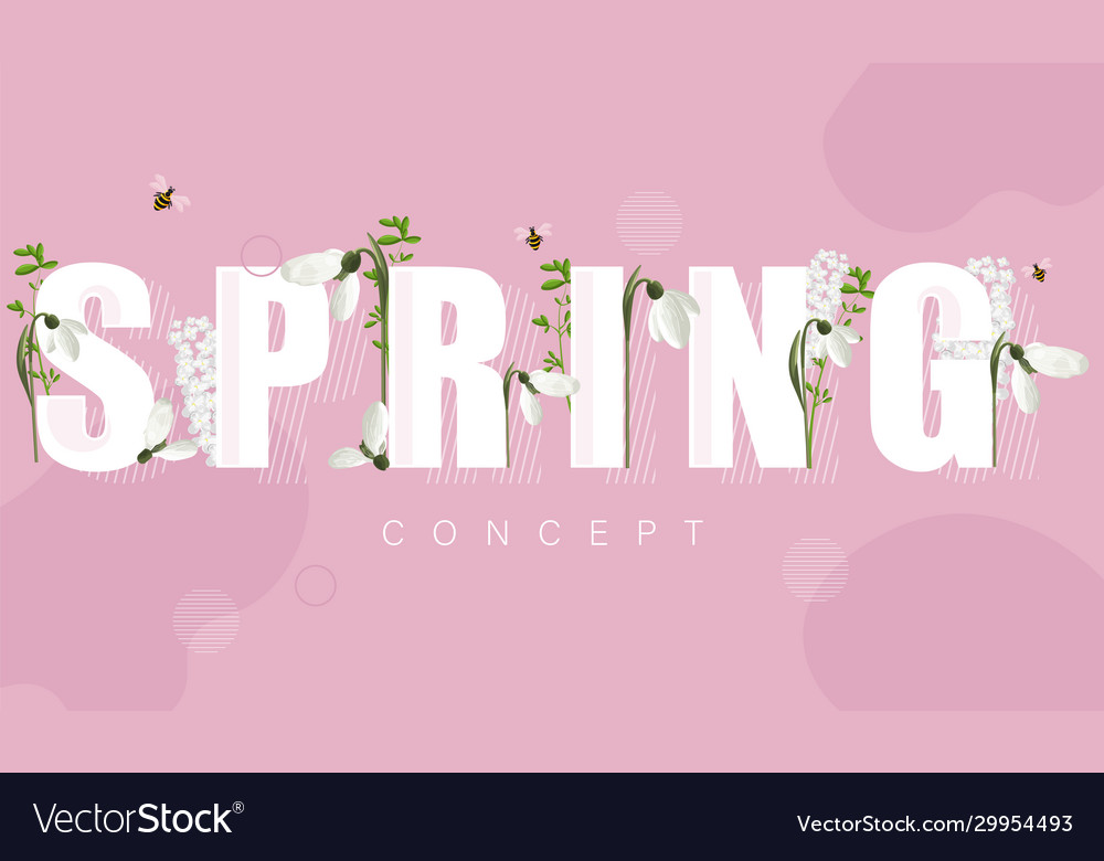 Spring banner with white snowdrops and lilac