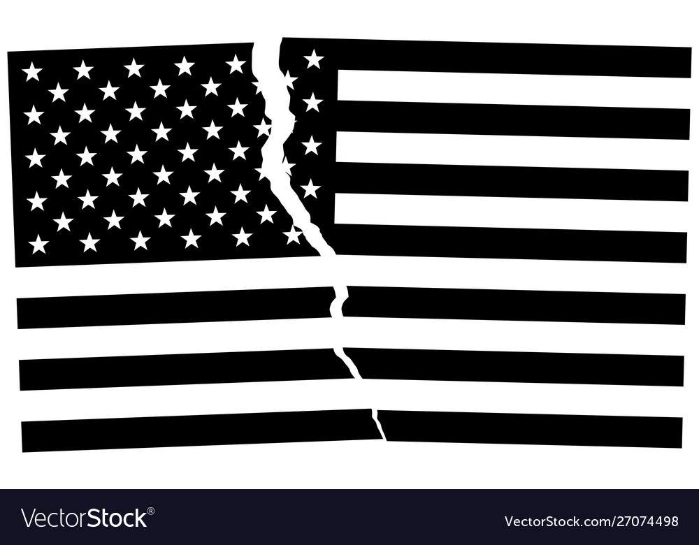 Black and white broken flag united states