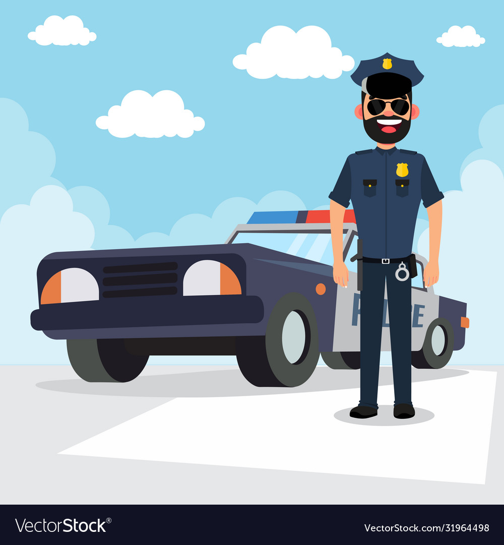 Police patrol on a road with car Royalty Free Vector Image