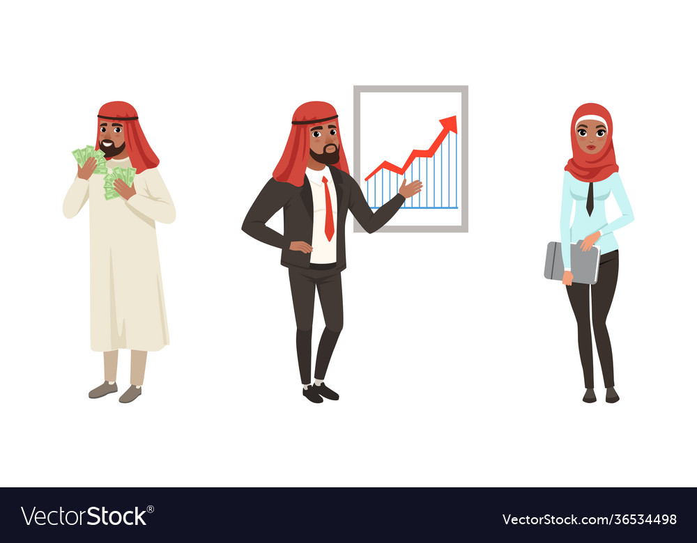 Set arab businessmen and businesswoman wearing