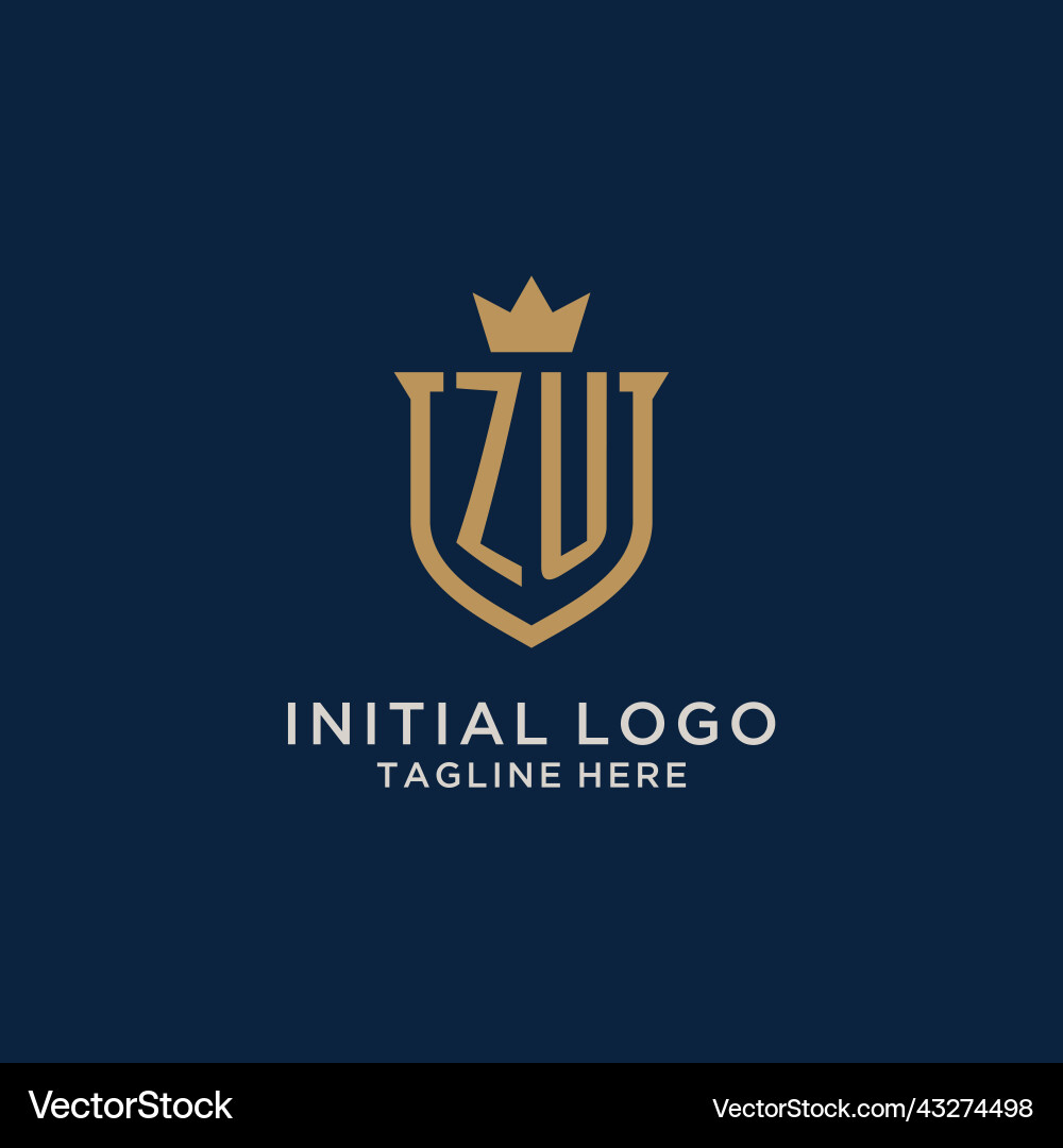 Zu initial shield crown logo Royalty Free Vector Image