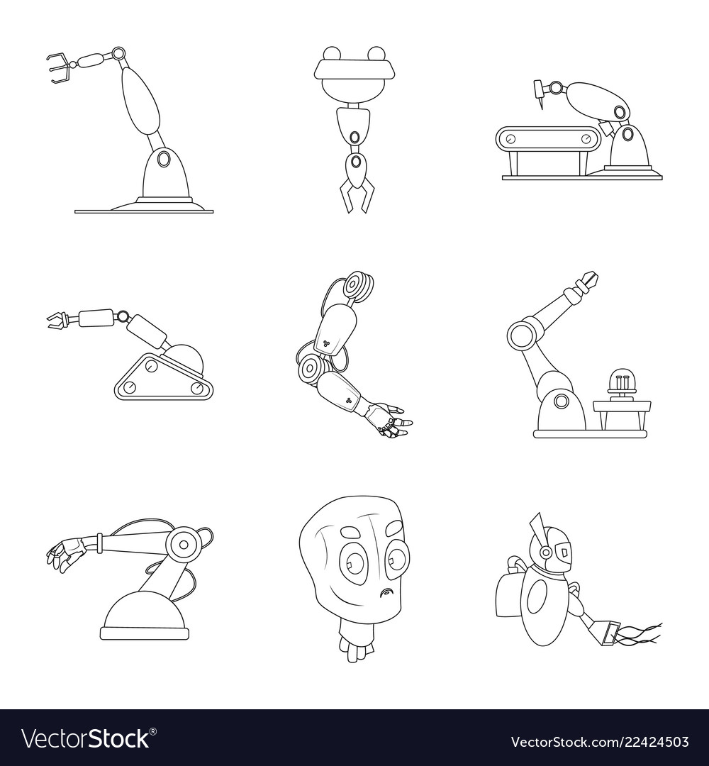 Design of robot and factory symbol set vector image Design of robot and factory symbol set