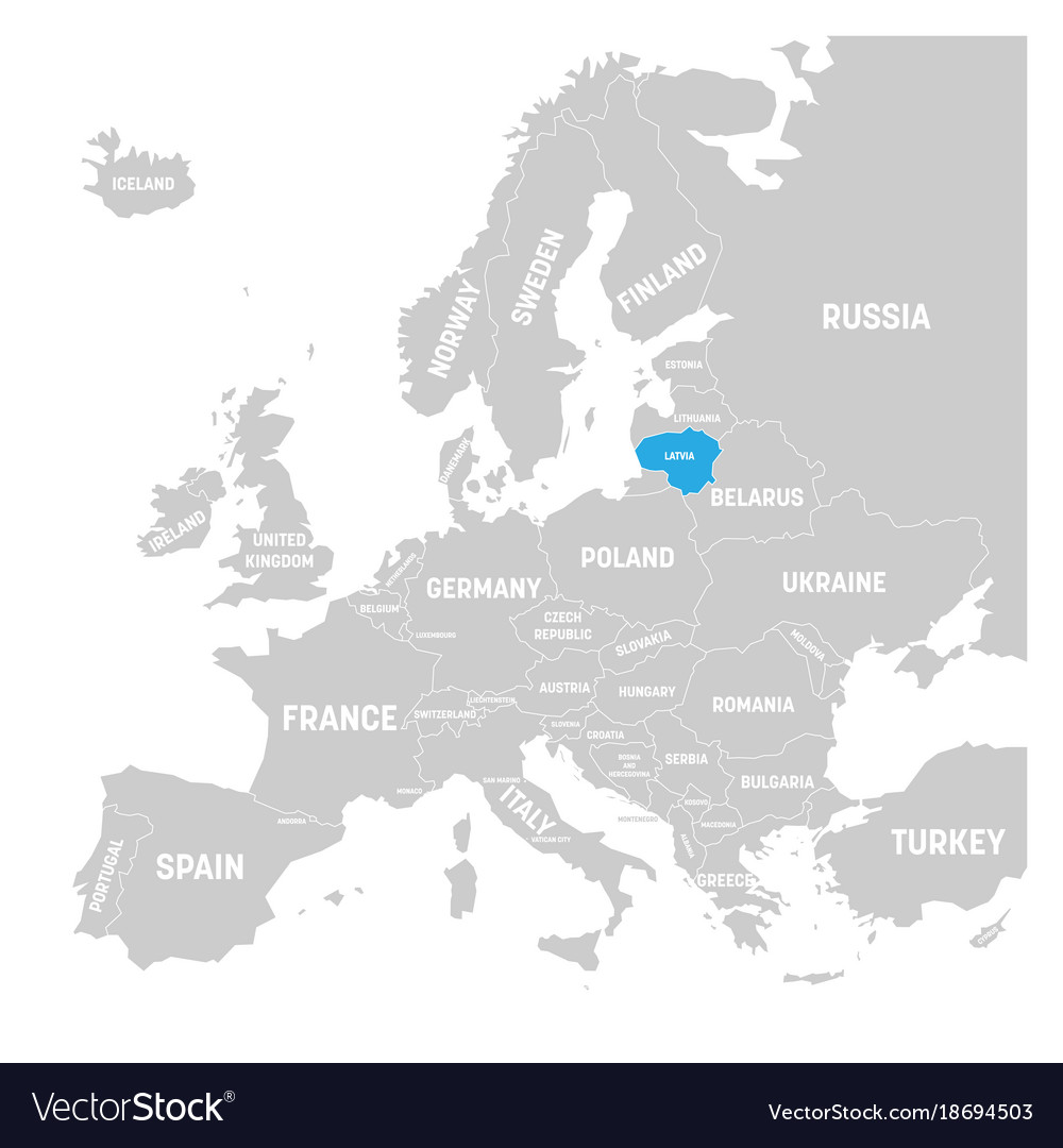 Lithuania marked by blue in grey political map Vector Image