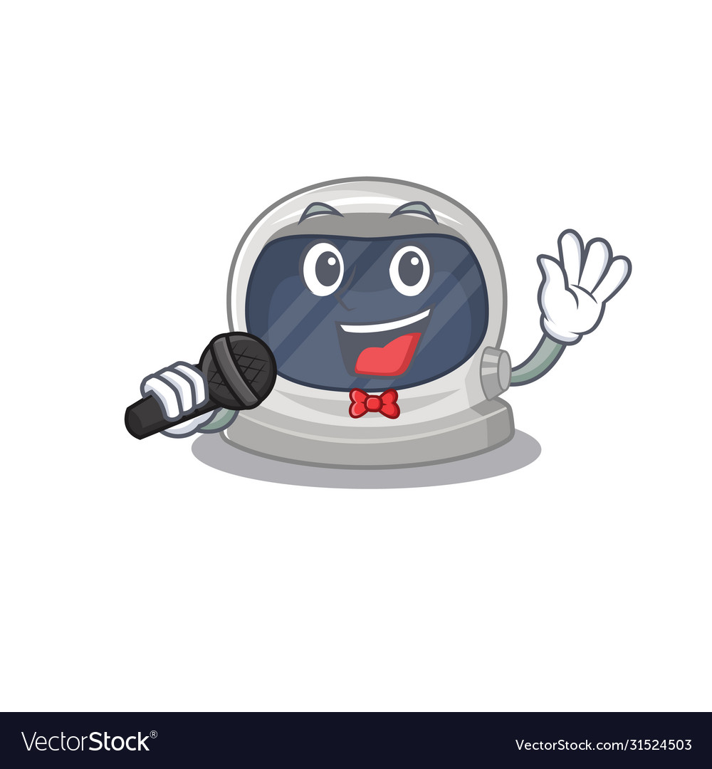 Singer astronaut helmet holding a microphone