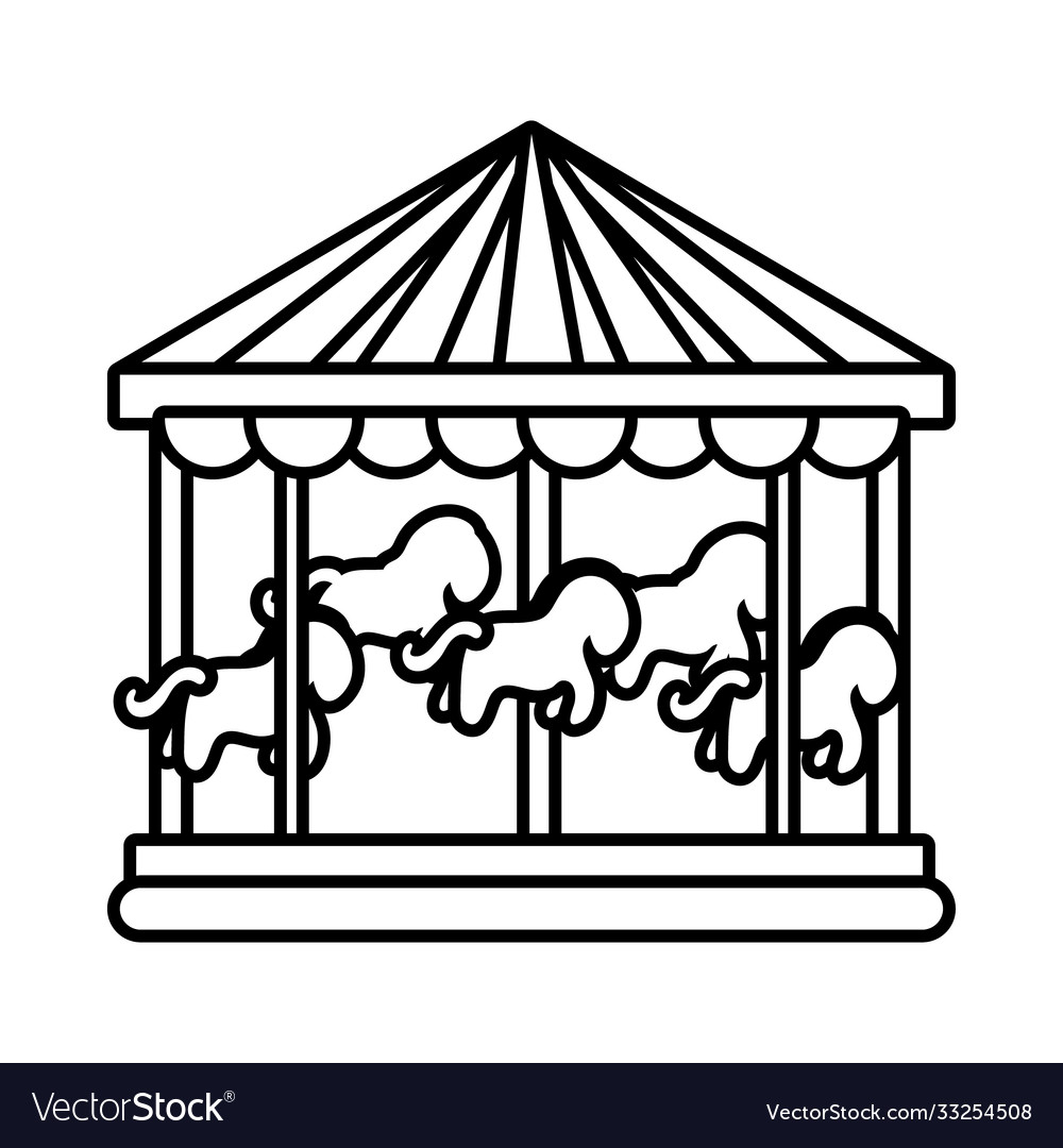 Carousel Mechanical Fairground Attraction Line Vector Image