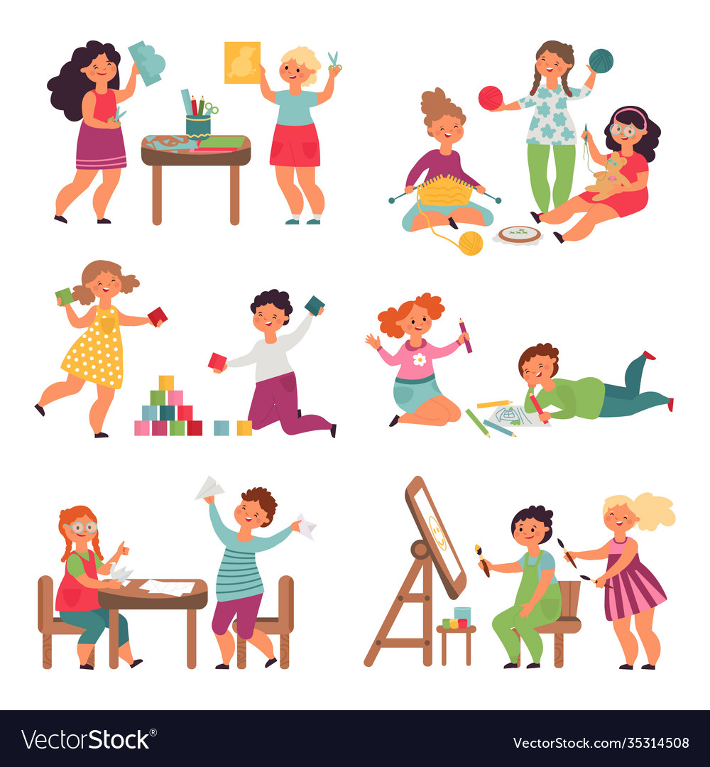 Children play together isolated child playing Vector Image