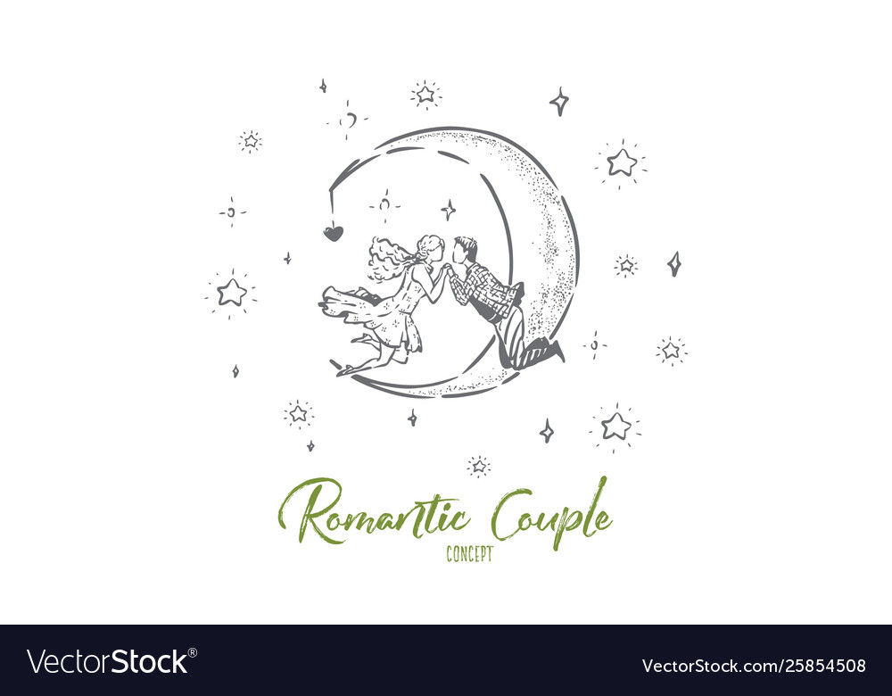 How to draw Romantic Couple sitting on the Moon, Pencil sketch step by  step