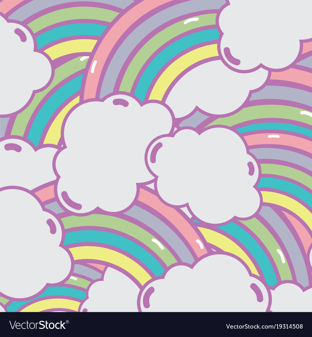 Cute rainbow with clouds background design Vector Image