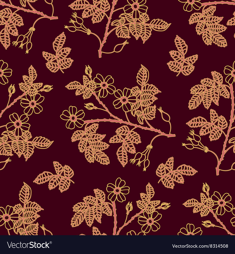 Dark vinous seamless pattern with eglantine