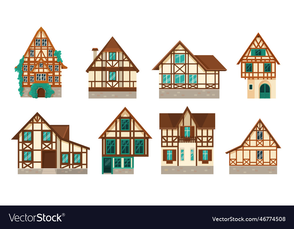 Old german half-timbered houses flat Royalty Free Vector