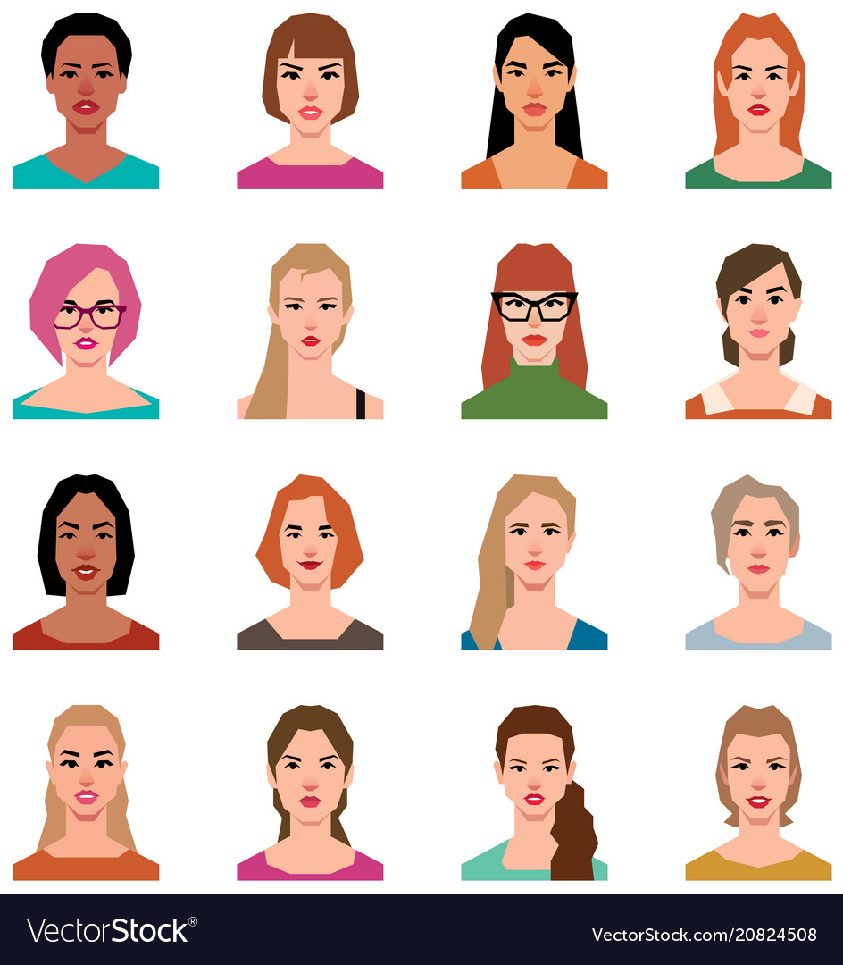 Set of avatars women in a flat style vector image Set of avatars women in a flat style