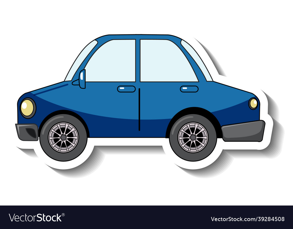 Sticker template with a blue car isolated Vector Image