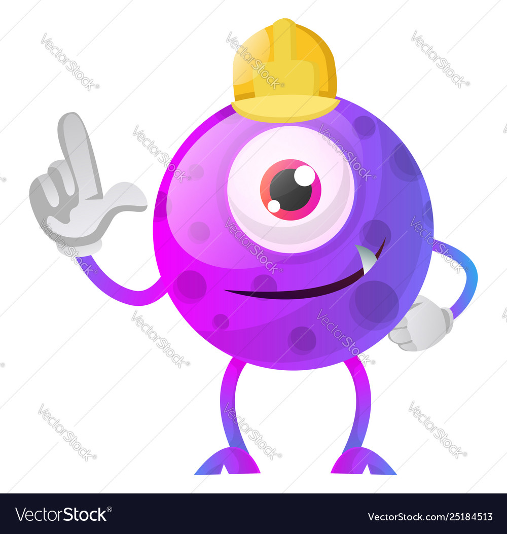 Construction worker purple monster on white