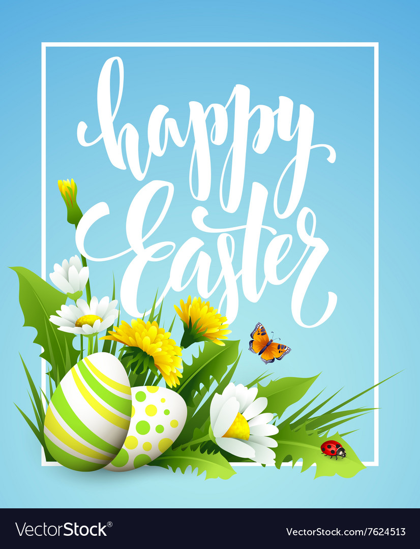 Easter greeting lettering flower egg Royalty Free Vector