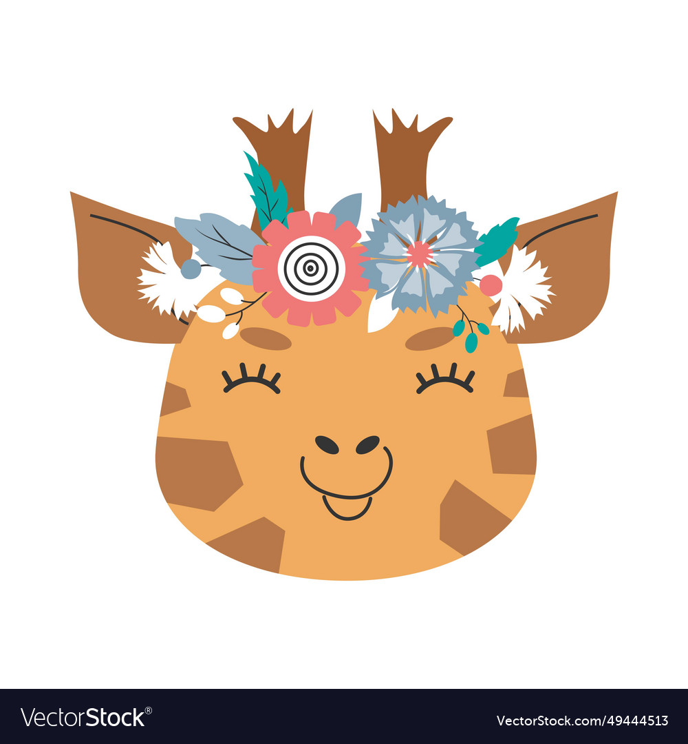 Giraffe head with flower crown cute Royalty Free Vector