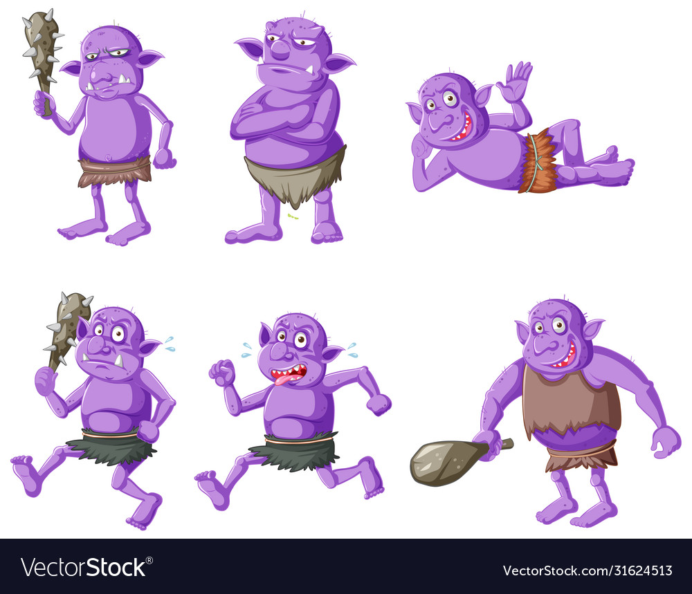 Set purple goblin or troll in different poses