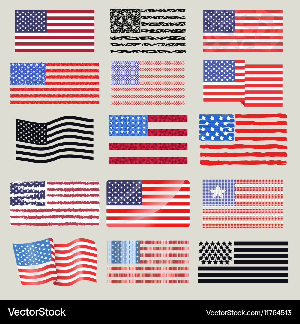 Usa flags set Royalty Free Vector Image - VectorStock