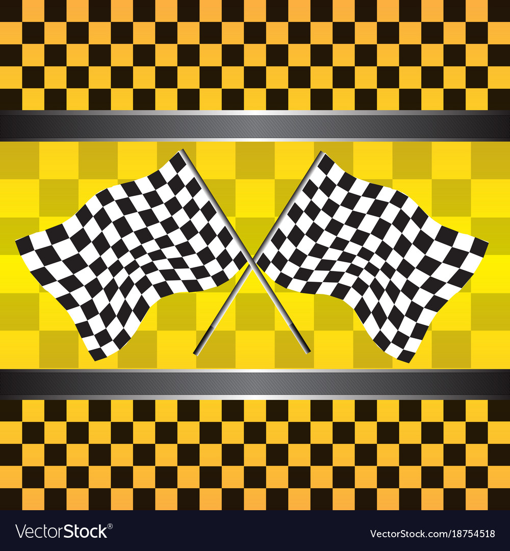 Checkered flag on yellow background Royalty Free Vector