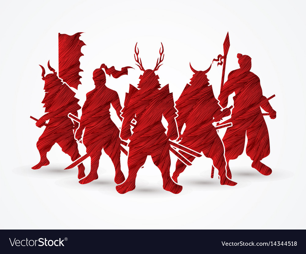 Group of samurai warrior pose Royalty Free Vector Image