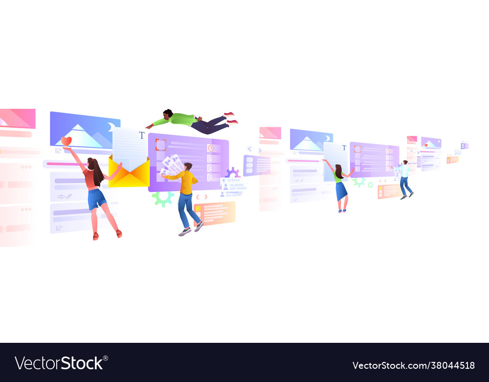 Mix race developers team erstellen website ui web vector image Mix race developers team erstellen website ui web