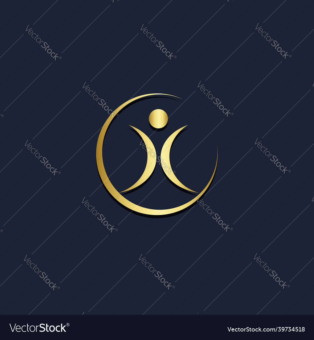 Round happy man active gold logo Royalty Free Vector Image