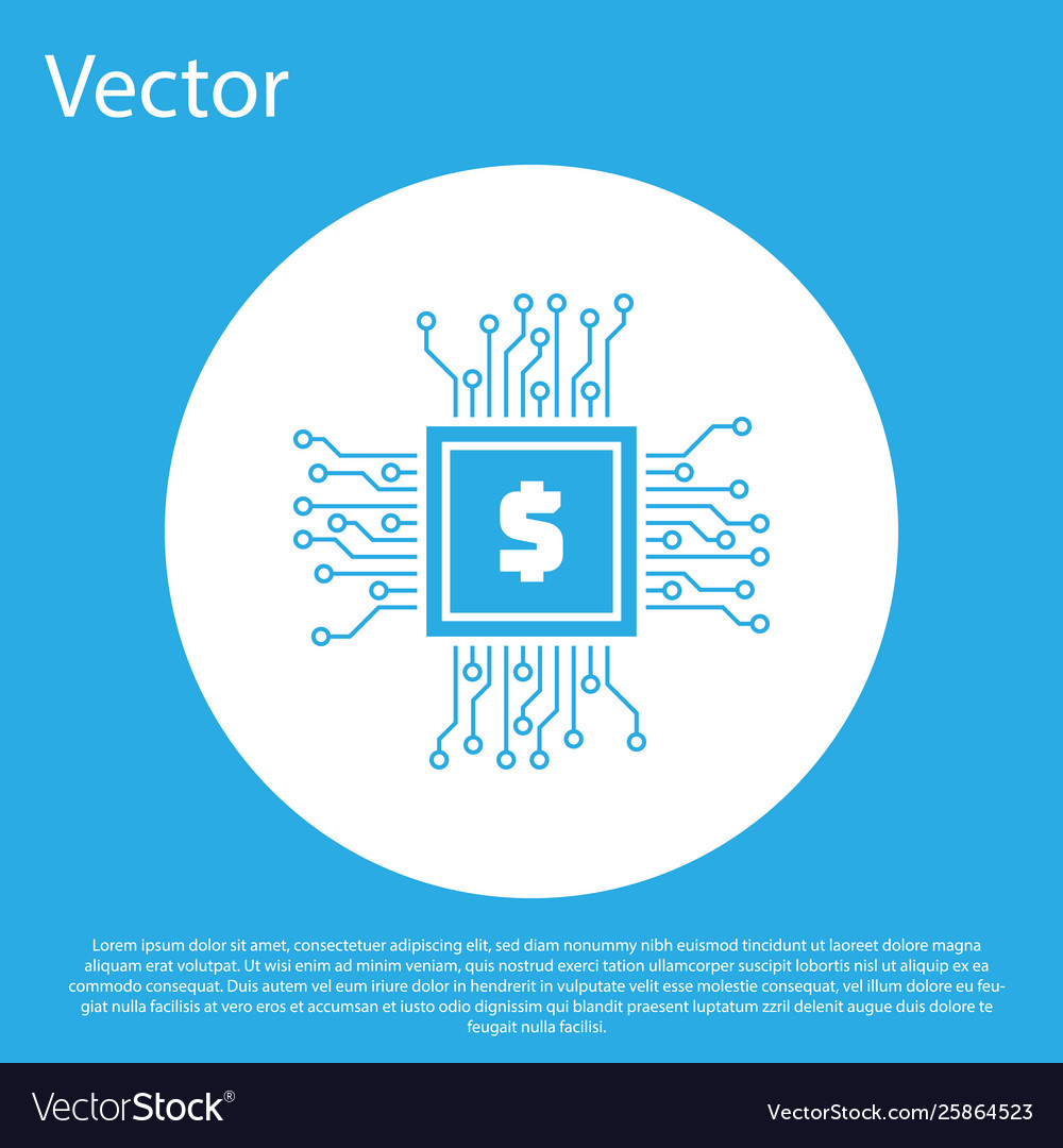 Blue processor chip with dollar icon isolated