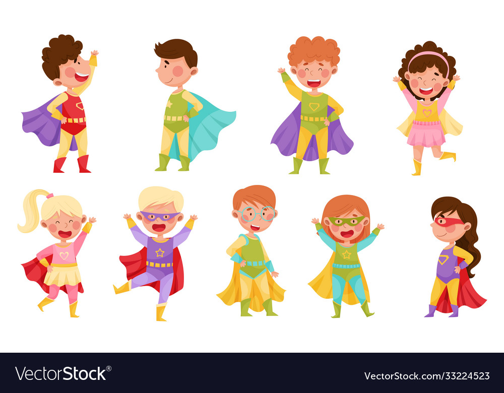 Children Wearing Superhero Costume Pretending To Vector Image