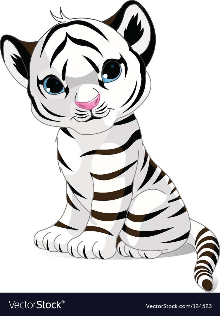 Cute white tiger cub Royalty Free Vector Image