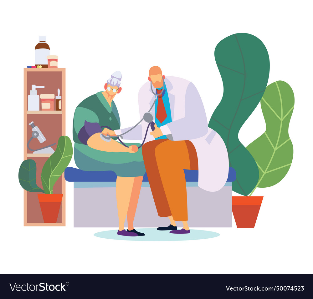 elderly-woman-getting-blood-pressure-checked-vector-image