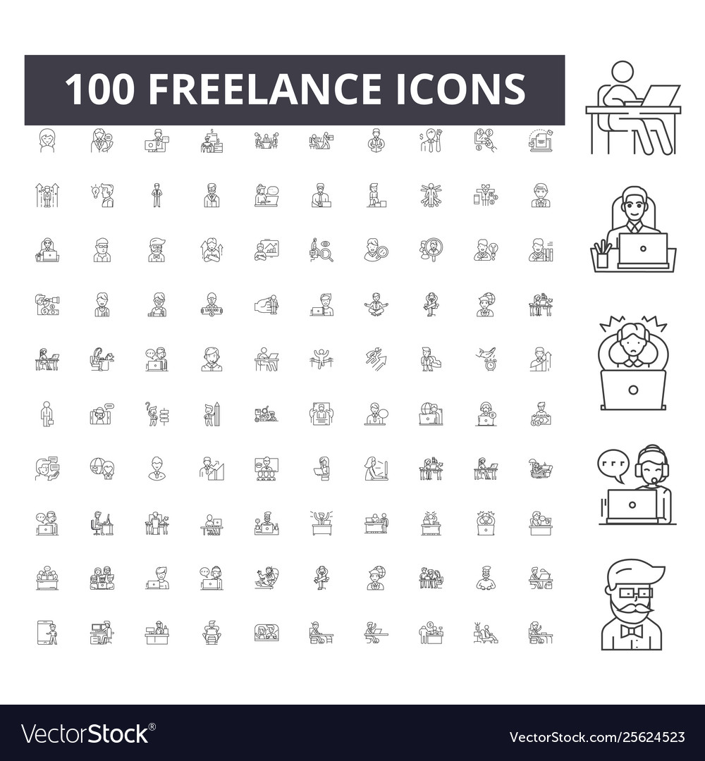 Freelance line icons signs set outline vector image Freelance line icons signs set outline