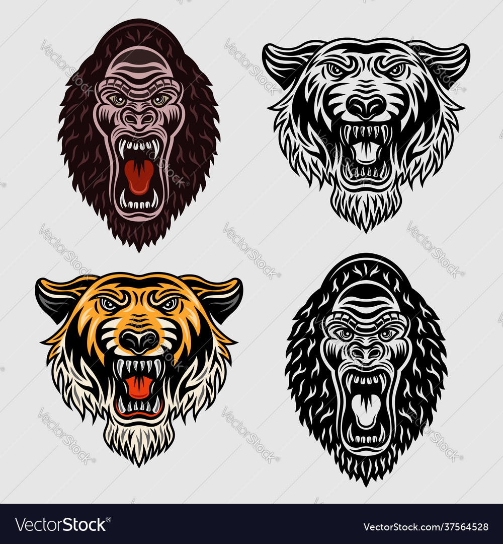 Animals set objects in two styles vector image Animals set objects in two styles