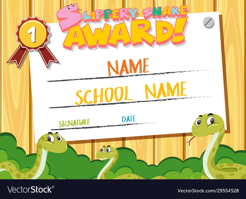 Zertifikat Vorlage für schlüpfrig Schlangenpreis vector image Zertifikat Vorlage für schlüpfrig Schlangenpreis