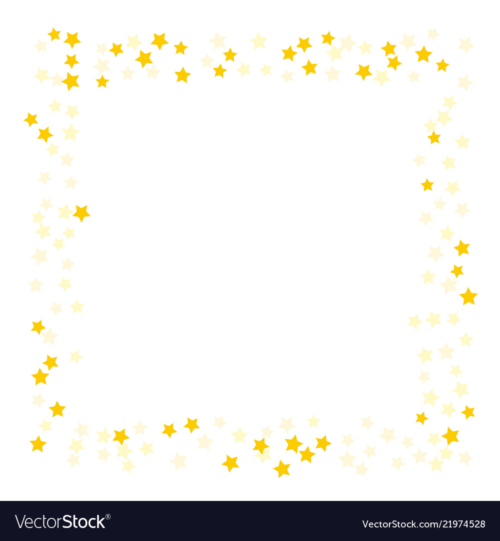 Gold star-confetti fall on a white background