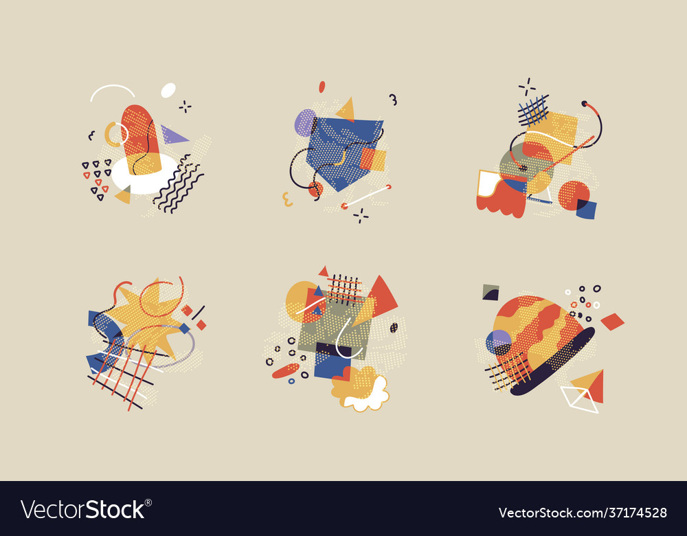 Group Hand Drawn Abstract Geometric Pictures Vector Image