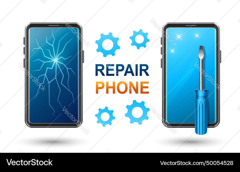 Mobile phone repair service broken smartphone fix Vector Image