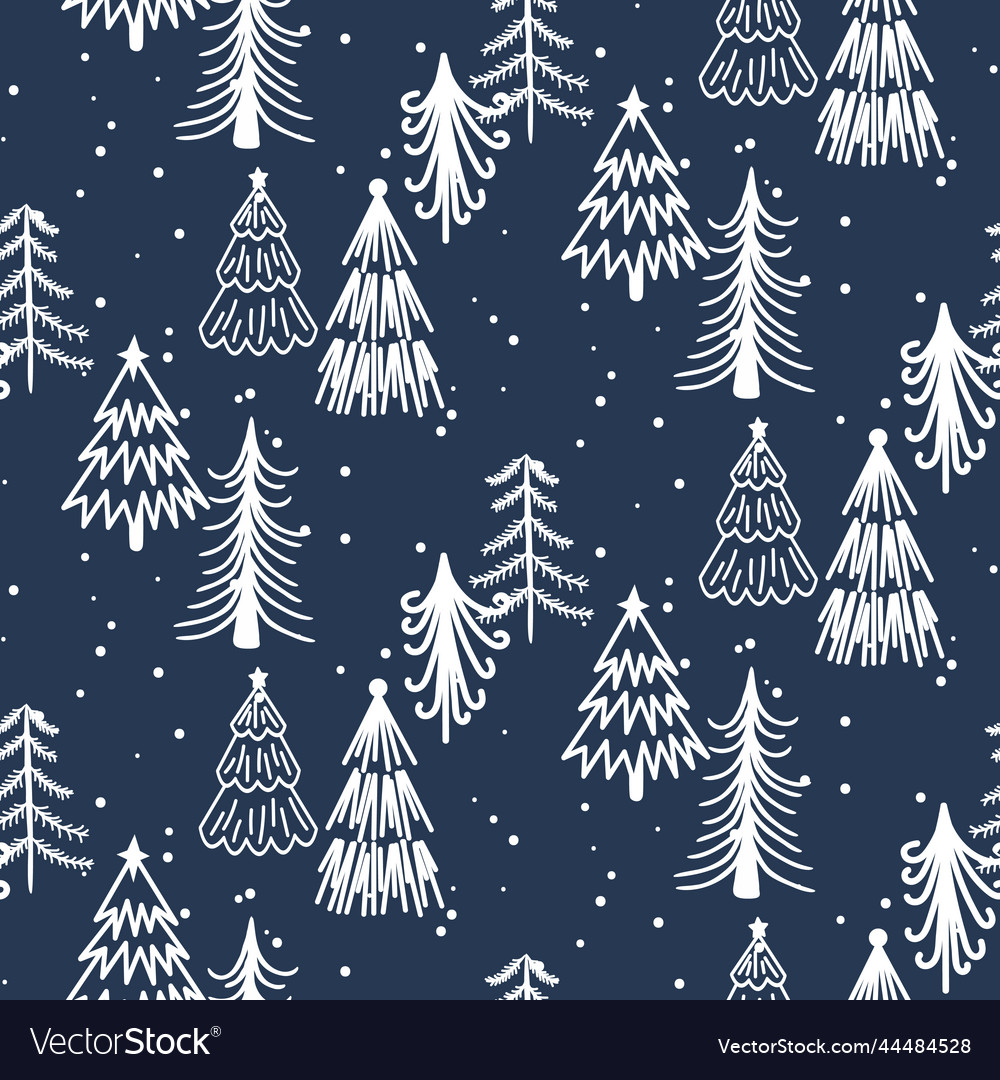 Seamless hand-drawn forest blue pattern