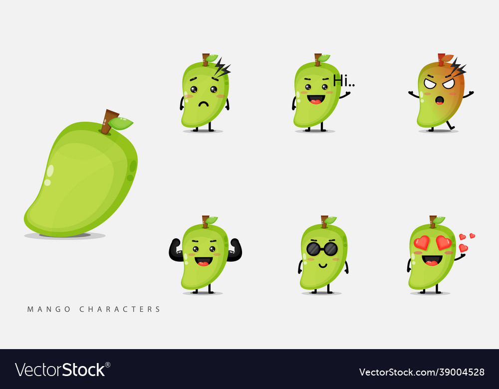 Set cute mango fruit characters