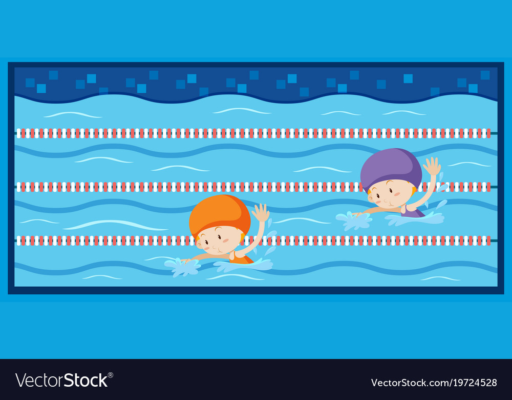 Two girls swimming in the pool