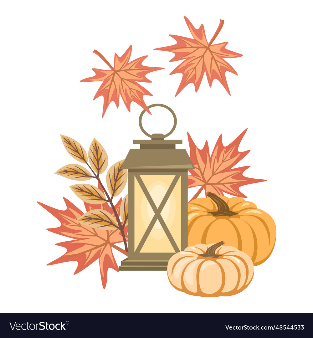 Autumn still life with garden lantern ripe