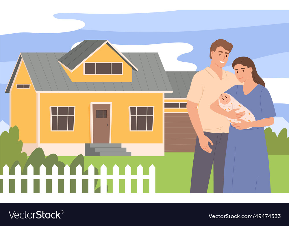 Cartoon family home suburban house with happy Vector Image